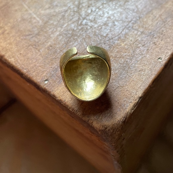 Vintage solid brass chunky dome hammered texture layer gold ring adjustable boho - Picture 6 of 8